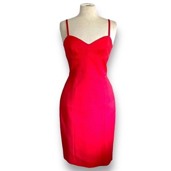 Jaeger Womens Sheath Dress US Sz 10 Red Matelasse Cotton Stretch Wedding Guest - Picture 1 of 9